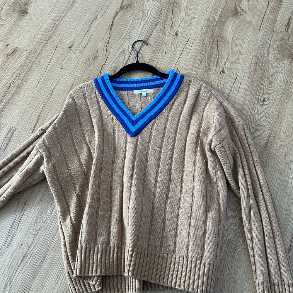 Madewell Tipped V-Neck Oversized Sweater